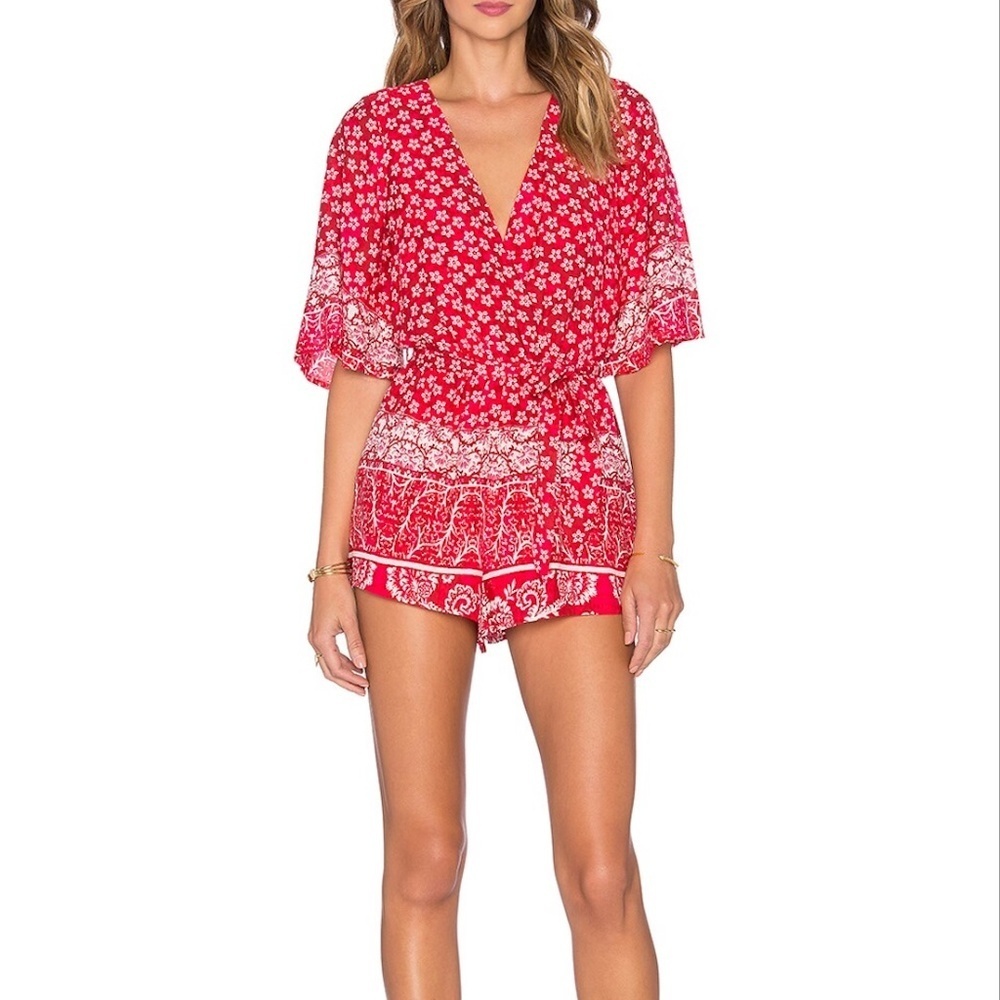 Lovers + Friends Isabelle Romper in Red Scarf - Picture 4 of 11